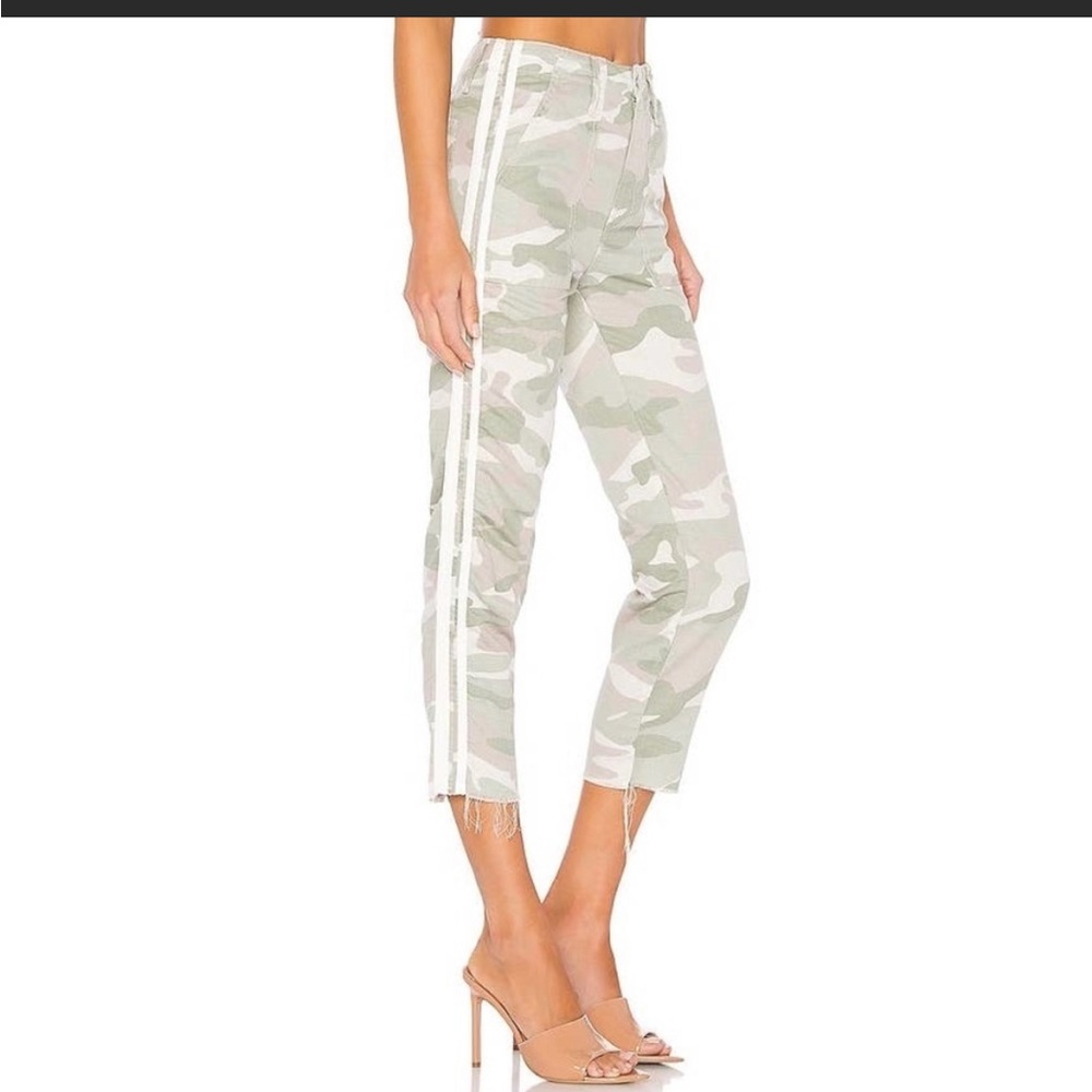 MOTHER the shaker light Camo Ribbon trim frayed edge ankle cropped pants  26.